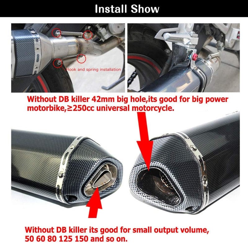 PACEWALKER Exhaust Muffler Carbon Fiber 1.5-2"Inlet with Removable DB Killer for Street/Sport Motorcycles and Scooters with 38-51mm Diameter Exhaust Pipes - Image 4
